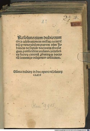 Resolutorium dubiorum circa celebrationem missarum occurrentium