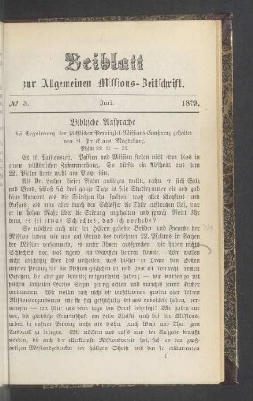 Beiblatt. No 3. Juni 1879