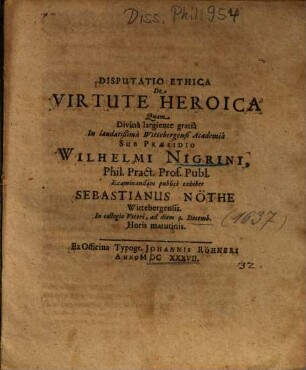 Disputatio Ethica De Virtute Heroica