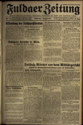 Ausgabe vom Mittwoch, den 01. August 1934.