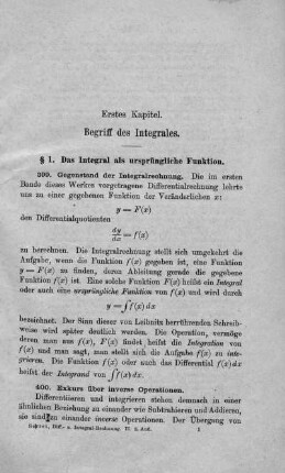 Erstes Kapitel. Begriff des Integrales.