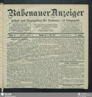Rabenauer Anzeiger : Lokal- und Anzeigeblatt für Rabenau und Umg.