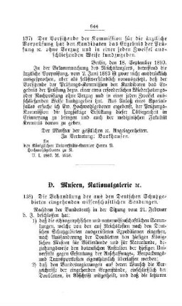 Die Behandlung der aus den Deutschen Schutzgebieten eingehenden wissenschaftlichen Sendungen : [D. Museen, Nationalgalerie etc.]