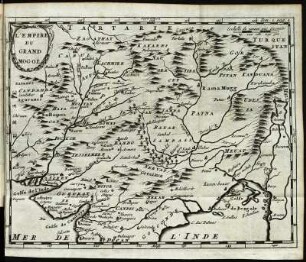 L'Empire du Grand Mogol, Kupferstich, 1714 : L'Empire du Grand Mogol. (Das Reich des Großmogul) Kupferstich-Karte Tom 1. pag1 aus: François Bernier: Voyages de François Bernier, Docteur en Medicine de la Faculté de Montpellier: contenant la description des Etats du Grand Mogol, de l'Hindoustan, du royaume de Kachemire, &c.; où il est traité des richesses, des forces, de lajustice & des causes principales de la décadence des états de l'Asie // Ausg. Amsterdam: Marret 1714. Dresden: SLUB Geogr.C.906-2