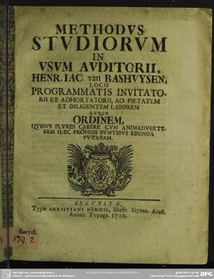 Methodus Studiorum In Usum Auditorii