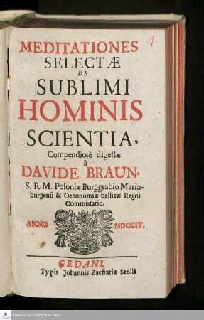 Meditationes Selectæ De Sublimi Hominis Scientia