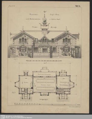 Touristen-Logier-Haus im norwegischen Charakter, mit Restaurations- und Speise-Saal