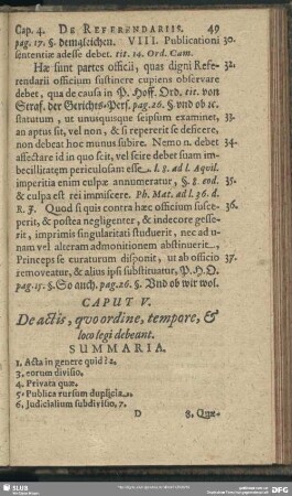 Caput V. De actis, quo ordine, tempore, & loco legi debeant