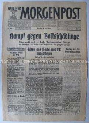 Tageszeitung "Berliner Morgenpost" zur "Röhm-Affäre"