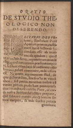 Oratio De Studio Theologico Non Deserendo.