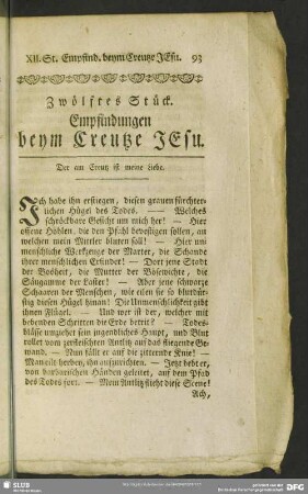 Zwölftes Stück. Empfindungen beym Creutze Jesu