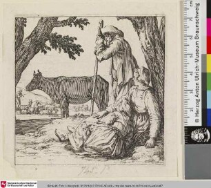[Bauernfamilie mit Kuh; Au pied d'un arbre fourchu, ...]