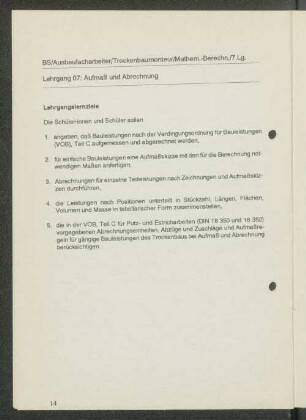 Lehrgang 07: Aufmaß und Abrechnung