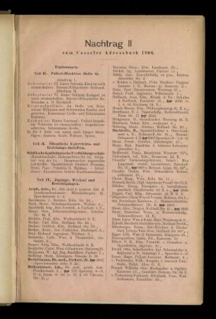 Nachtrag II zum Casseler Adressbuch 1906