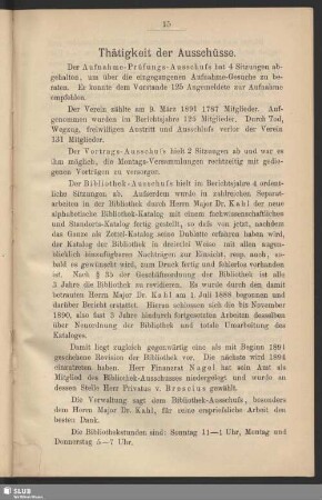 Thätigkeit der Ausschüsse