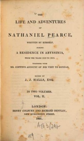 The life and adventures of Nathaniel Pearce. 2. - VIII, 349 S.