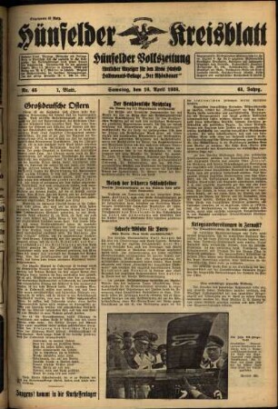 Erste Ausgabe vom Samstag, den 16. April 1938.