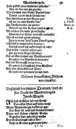 Beschluß des dritten Tractats, und ersten Theils der Wandersregeln Jacobi Vogels.