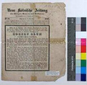 Tageszeitung Neue Kölnische Zeitung, Nr. 51 mit der Meldung von der standrechtlichen Erschießung Robert Blums