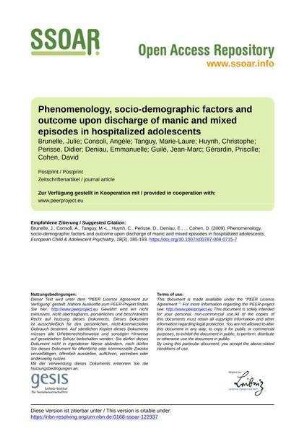 Phenomenology, socio-demographic factors and outcome upon discharge of manic and mixed episodes in hospitalized adolescents
