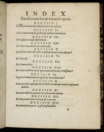 Index Decisionum huius universi operis.