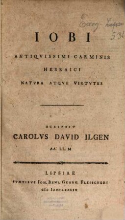 Jobi Antiquissimi Carminis Hebraici Natura Atque Virtutes