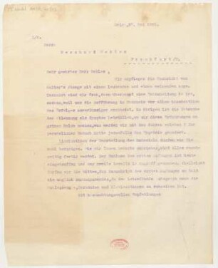 Brief an Bernhard Sekles : 27.05.1921
