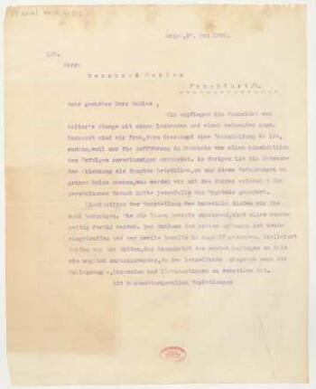 Brief an Bernhard Sekles : 27.05.1921