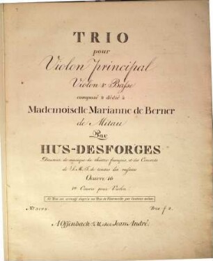 Trio pour violon principal, violon & basse : oeuvre 16