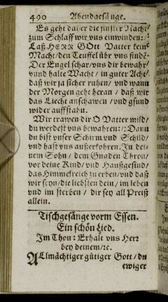 Tischgesänge vorm Essen.