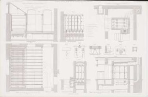 Landesirrenanstalt, Neustadt-Eberswalde: Grundriss, Schnitte, Details Dampftrockenapparat (aus: Atlas zur Zeitschrift für Bauwesen, hrsg. v. G. Erbkam, Jg. 19, 1869)
