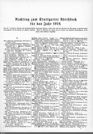 Nachtrag zum Stuttgarter Adreßbuch, 1919
