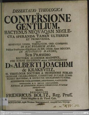 Dissertatio Theologica De Conversione Gentilium, hactenus nequaqam neglecta speranda tamen ulterius et promovenda