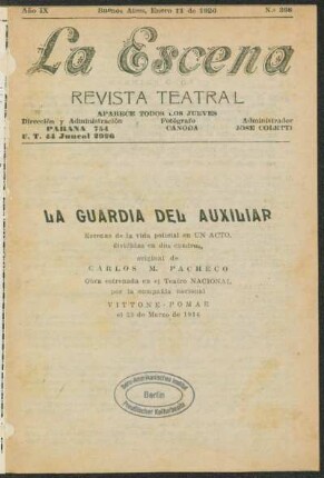 La guardia del auxiliar : escenas de la vida policial en un acto, dividadas en dos cuadros