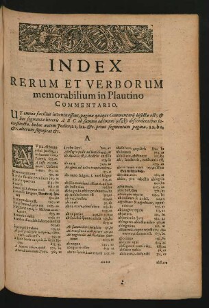 Index Rerum Et Verborum memorabilium in Plautino Commentario.