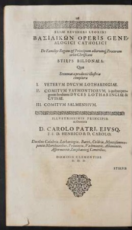 [Pars XIII.] De Familiis Regum ... Stirps Biblionaea: ...