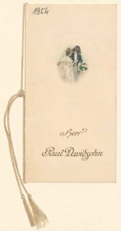 Menükarte : Zur Hochzeitsfeier v. Fräulein Charotte Kappel mit Herrn Jakob Loeb, Hotel Adlon