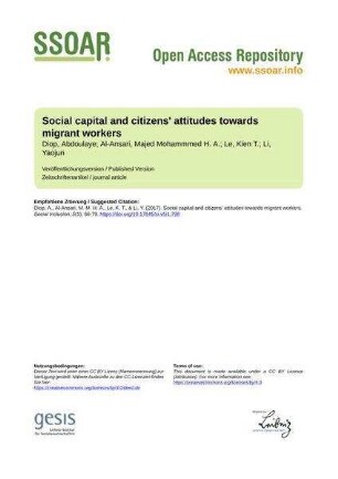 Social capital and citizens' attitudes towards migrant workers