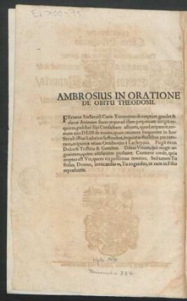 Ambrosius In Oratione De Obitu Theodosii.