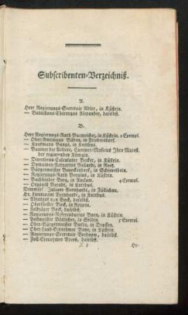 Subscribenten-Verzeichniß