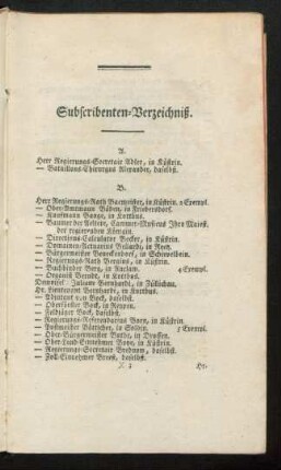 Subscribenten-Verzeichniß