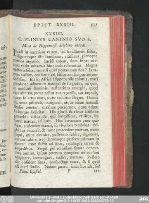 XXXIII. C. Plinius Caninio Suo S. Mira de Hipponensi delphino narrat.