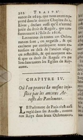 Chapitre IV. Où l'on prouve la mesme injustice par les anciens Arrests des Parlemens.
