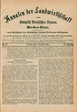 No. 50. Berlin, den 7. Dezember 1864. IV. Jahrgang.