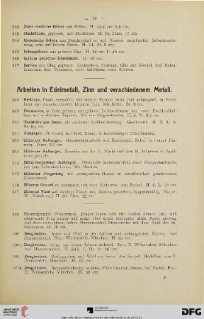 Arbeiten in Edelmetall, Zinn und verschiedenem Metall (Nr. 388-429)