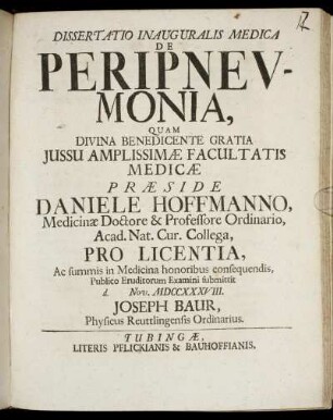 Dissertatio Inauguralis Medica De Peripneumonia