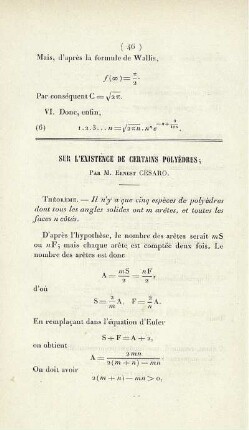 Sur l´existence de certains polyèdres.