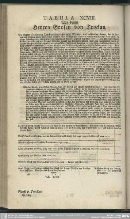 Tabula XCVIII. Von denen Herren Grosen von Trockau