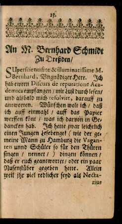 An M. Bernhard Schmidt Zu Dreßden/
