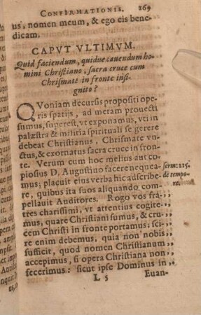 Capvt Vltimvm. Quid faciendum, quidue cauendum homini Christiano, sacra cruce cum Chrismate in fronte insignito?